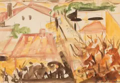 Vasile Grigore, Vedere de la fereastră, 2000, acuarelă și creion pe hârtie