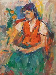 Ion Musceleanu, Lectură, 1994, ulei pe carton