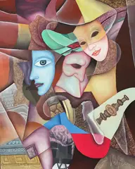 Carnaval by Petre Velicu, 2021, ulei pe pânză, sold Apr 2026