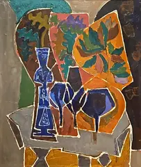 Ion Minoiu, Natură statică cu vase albastre, 1971, ulei pe pânză