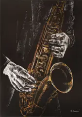 Marilena Murariu, Around Midnight, pastel pe hârtie neagră