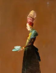Doamna în verde by Ștefan Câlția, 1993, ulei pe carton, sold Apr 2026