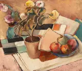 Ion Theodorescu-Sion, Bucurii simple (Flori, gravuri, cărți și mere), 1926, ulei pe carton