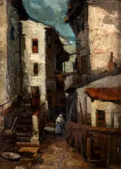 Jean Cheller, Stradă din București, ulei pe carton