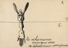 Victor Brauner, La vehemence (provoqué par ce libidineux compromis), cca. 1938, tuș și creion pe hârtie