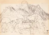 Zlatyu Boyadzhiev, Landscape with Mosque (Smolyan), 1970, pencil on paper