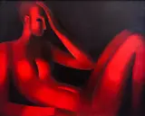 Toma Trifonovski, Nude in red, 1980's, oil on canvas