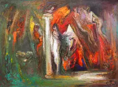 Ancient composition by Encho Pironkov, 1980's, oil on canvas, sold Mar 2026