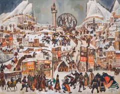 Zlatyu Boyadzhiev, Two weddings, 1970, oil on canvas