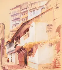 Vladimir Manski, Street in Tarnovo, watercolor and pastel on cardboard