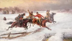 Piotr Stojanov, British Soldier Escaping Russian Patrol, 1910's, oil on canvas