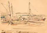 Iliya Petrov, Fishing boats, watercolor and pencil on paper