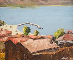 Ivan Tabakov, By the pier, 1940's, oil on canvas