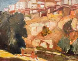 Petko Abadzhiev, Landscape from Veliko Tarnovo, 1937, oil on cardboard
