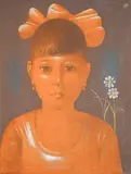 Keazim Issinov, Girl with daisies, pencil, gouache, pastel and oil on paper