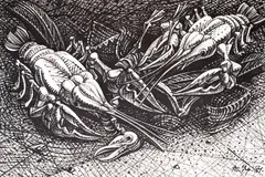 Lobsters by Atanas Yaranov, 1984, ink on paper, sold Mar 2026