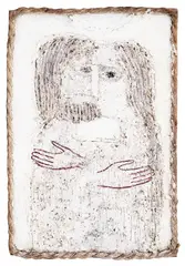 Unity by Lika Yanko, 1994, tempera, resin, ink and rope on canvas mounted on wood, sold Mar 2026