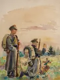 Pavel Frantsaliyski, Soldiers, watercolor on paper