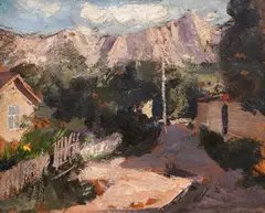 Konstantin Tringov, Mountain village, oil on cardboard