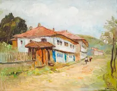 Stoyan Vasilev, Rural landscape, oil on hardboard