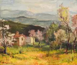 Todor Hadzhinikolov, Trees in bloom, oil on plywood