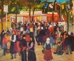 Elena Paneva, Market, oil on cardboard