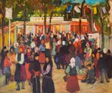 Elena Paneva, Market, oil on cardboard
