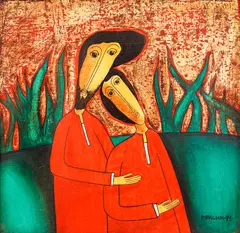 Two lovers by Maksim Boyakdzhiev, 1991, tempera and gold paint on canvas, offered Mar 2026