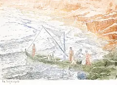 Aleksandar Mutafov, After fishing, etching and aquatint