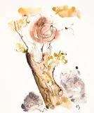 Dechko Uzunov, Tree under a full moon, 1980's, watercolor on paper