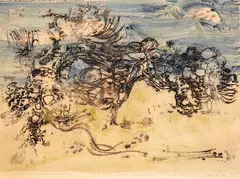 David Peretz, Landscape in blue, 1964, unique serigraphy