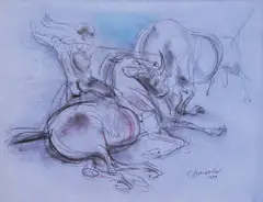 Luben Dimanov, Collision, 1989, charcoal and dry pastel on colored paper