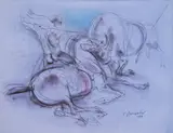 Luben Dimanov, Collision, 1989, charcoal and dry pastel on colored paper