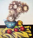Stoyan Domuschiev, Still life with thorns and fruits, 1980's, oil on canvas