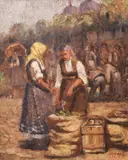 Milcho Angelov, Sunday market, 1927, oil on plywood