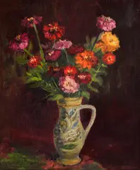 Vasilka Genadieva, Still life with chrysanthemums, oil on canvas