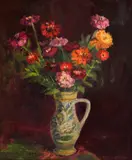 Vasilka Genadieva, Still life with chrysanthemums, oil on canvas
