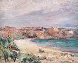 Dimo Nikolov, Beach in Sozopol, 1952, oil on cardboard