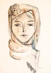Zlatka Dabova, The blue flower, watercolor and charcoal on paper