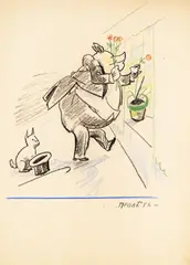 Ilia Beshkov, A Gentleman Planting Tulips, oil pastel on paper