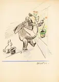 Ilia Beshkov, A Gentleman Planting Tulips, oil pastel on paper
