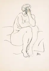 Stoyan Venev, The artist's model, ink and watercolor on paper