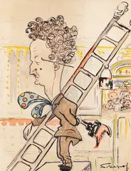 Caricature of Ivan Enchev by Todor Karasimeonov, 1918, ink, watercolor and pencil on paper, sold Mar 2026