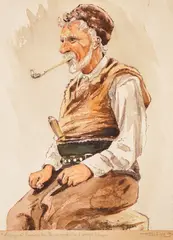 Kurt Peters, A cowherd from Troyan, 1959, watercolor and pastel on paper