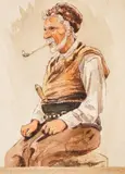 Kurt Peters, A cowherd from Troyan, 1959, watercolor and pastel on paper