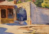 Strahil Titirinov, Skopje - the old fountain, watercolor on paper