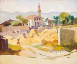 Stefan Georgov, Threshing, around 1936, oil on cardboard