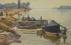 Rudolf Ernst Marčić, Boats on the Danube (Osijek), 1920., watercolor on paper