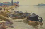Rudolf Ernst Marčić, Boats on the Danube (Osijek), 1920., watercolor on paper