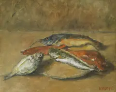 Emanuel Vidović, Still Life with Fish, cca. 1942., gouache on cardboard